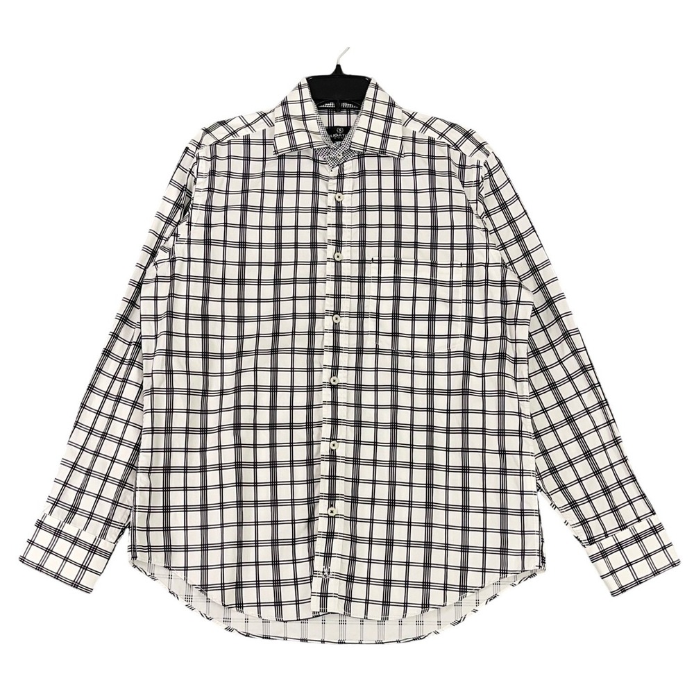 Bugatchi Uomo Dress Shirt Mens M Windowpane Plaid Long Sleeve Business Formal